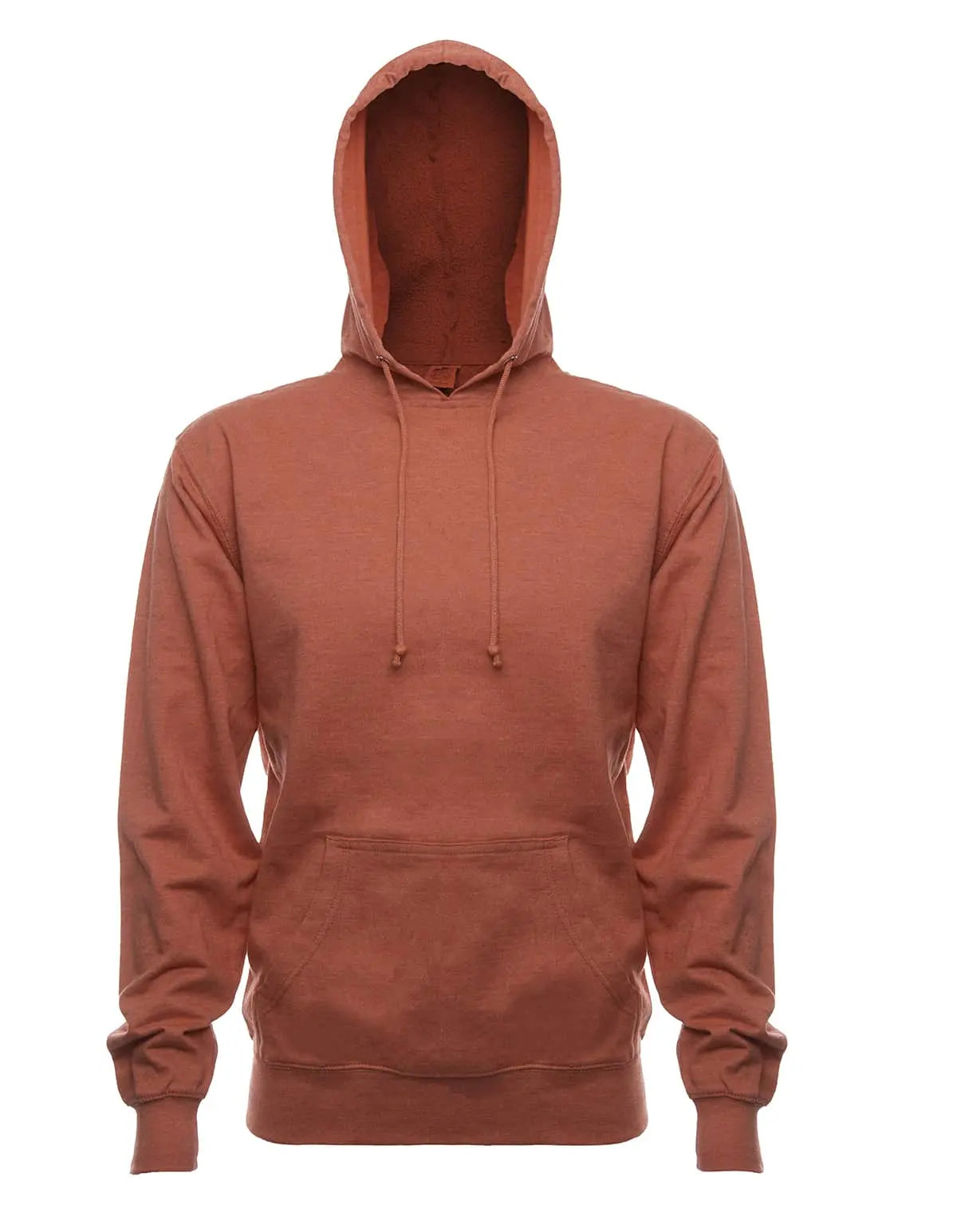 SpectraUSA French Terry hoodie in red heather, fleece fabric, front view showing casual, comfortable design.