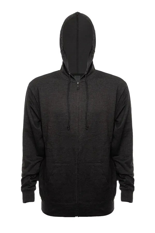 SpectraUSA ZIP Hoodie French Terry 4030 fleece in charcoal heather, front view showing zip closure and cozy fabric.
