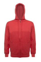 SpectraUSA ZIP Hoodie French Terry 4030 in red heather fleece, front view showing full zip and cozy collar.