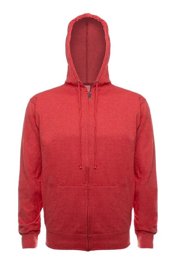 SpectraUSA ZIP Hoodie French Terry 4030 in red heather fleece, front view showing full zip and cozy collar.