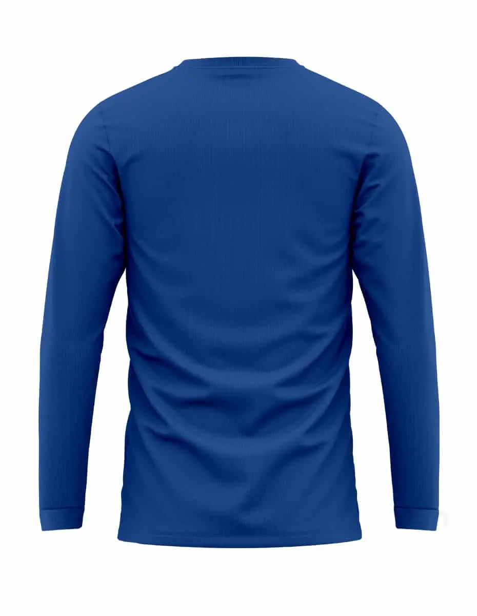 Men's blue long sleeve shirt by SpectraUSA, style 5006, shown from the back in this image.