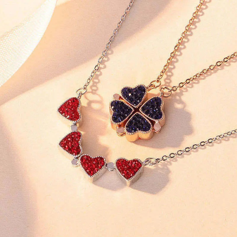 Foldable Magnetic Button Four Heart Leaf Clover Necklace nowadaysfashion