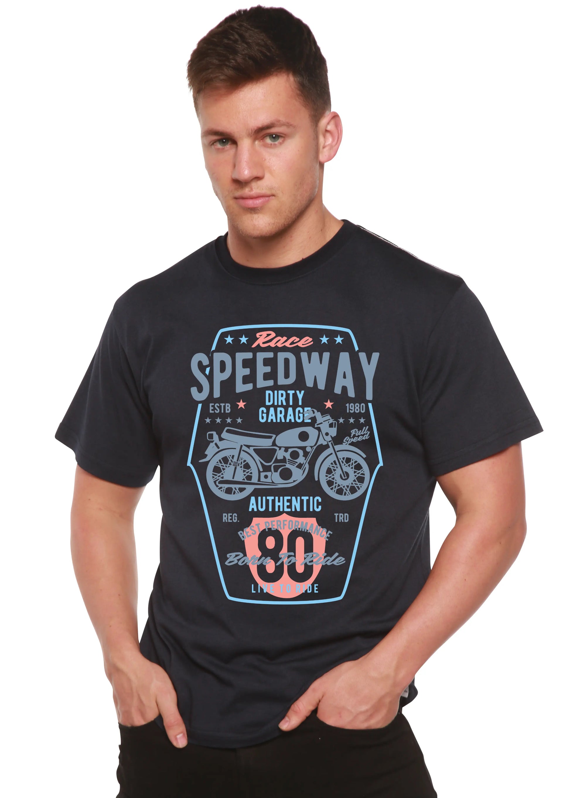 Speedway Motorcycle Spun Bamboo® Men's Bamboo Viscose/Organic Cotton Short Sleeve Graphic T-Shirt Spun Bamboo