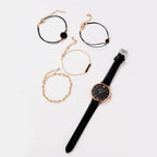5pcs Set-Top Style Fashion Women's Luxury Leather Band Analog Quartz Wristwatch Ladies Watch nowadaysfashion