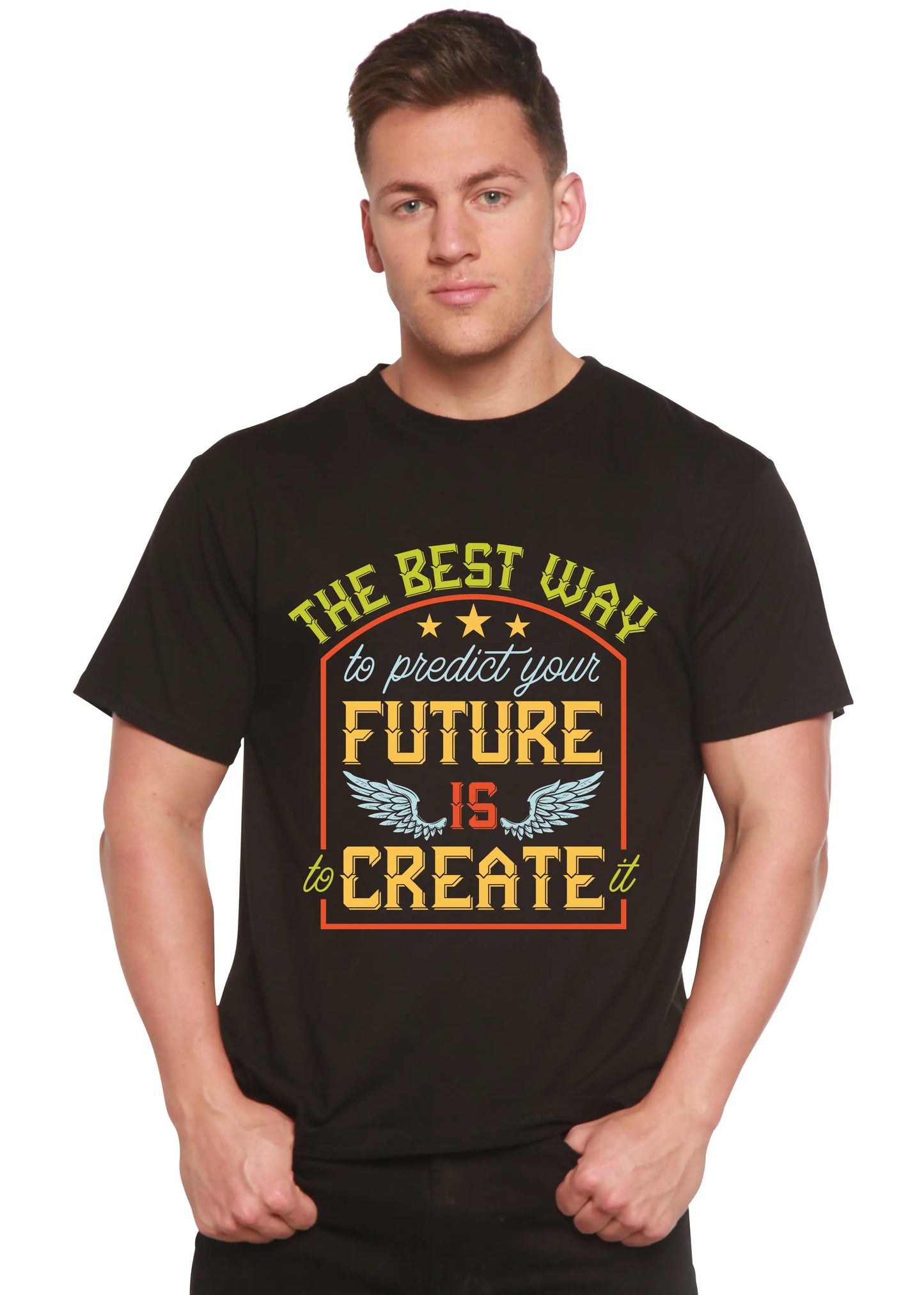 Feture is Create Spun Bamboo® Men's Bamboo Viscose/Organic Cotton Short Sleeve Graphic T-Shirt Spun Bamboo