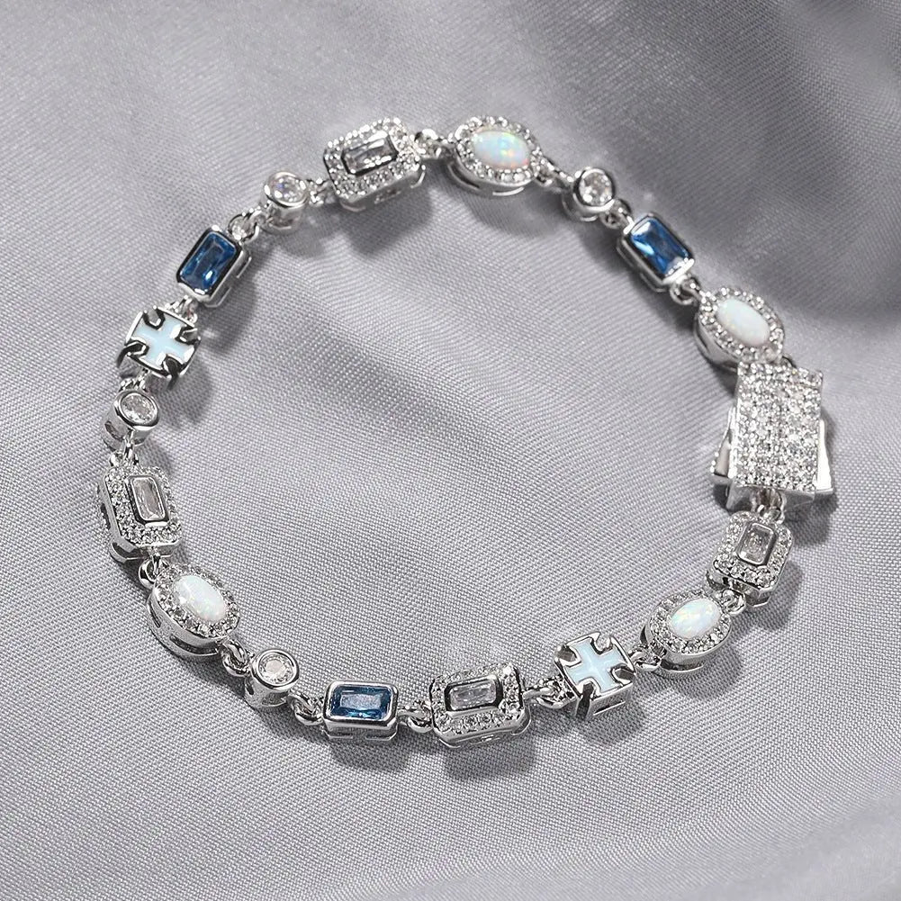 6mm blue colored gemstone bracelet with diamonds - Blade & Thread