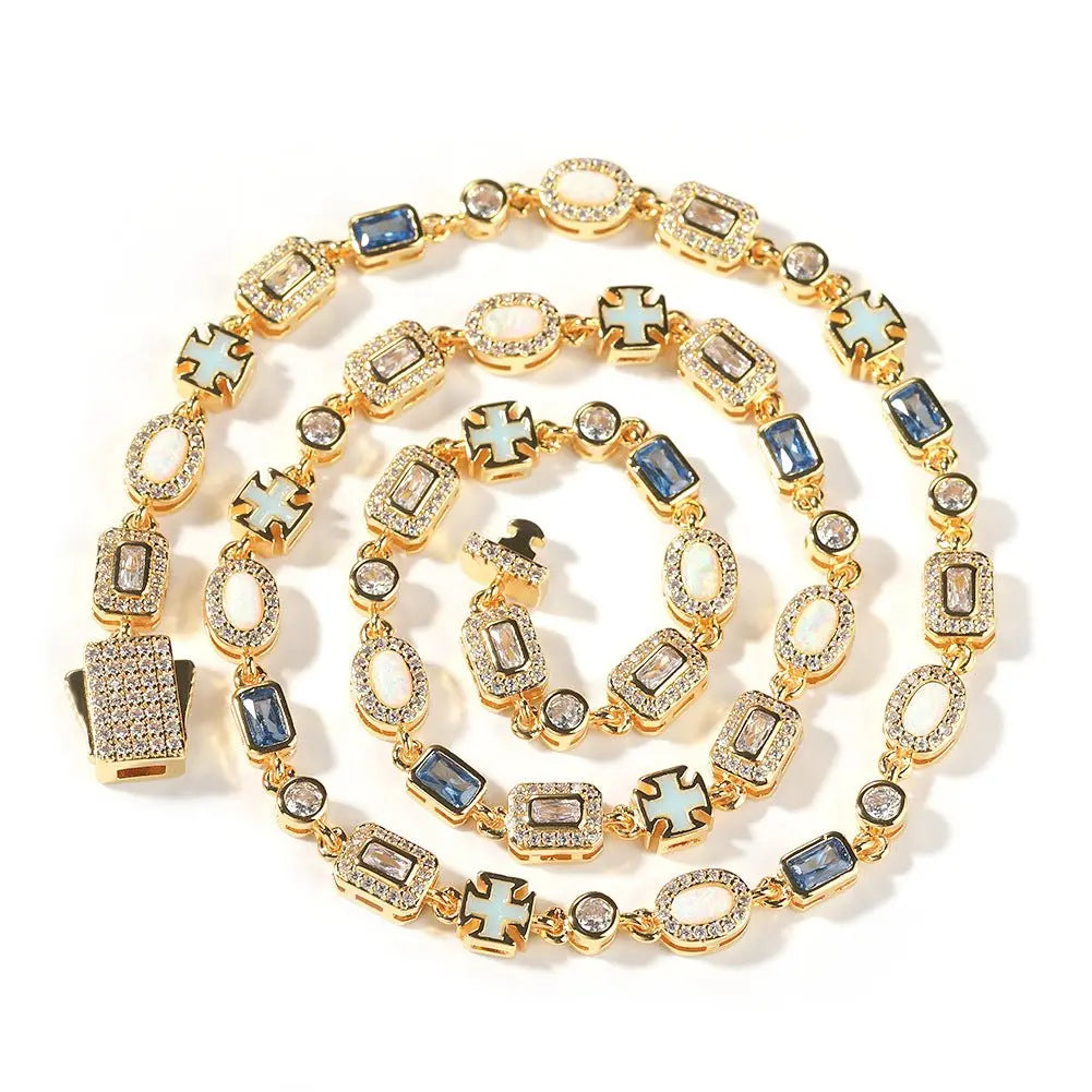 6mm blue colored gemstone bracelet with diamonds - Blade & Thread