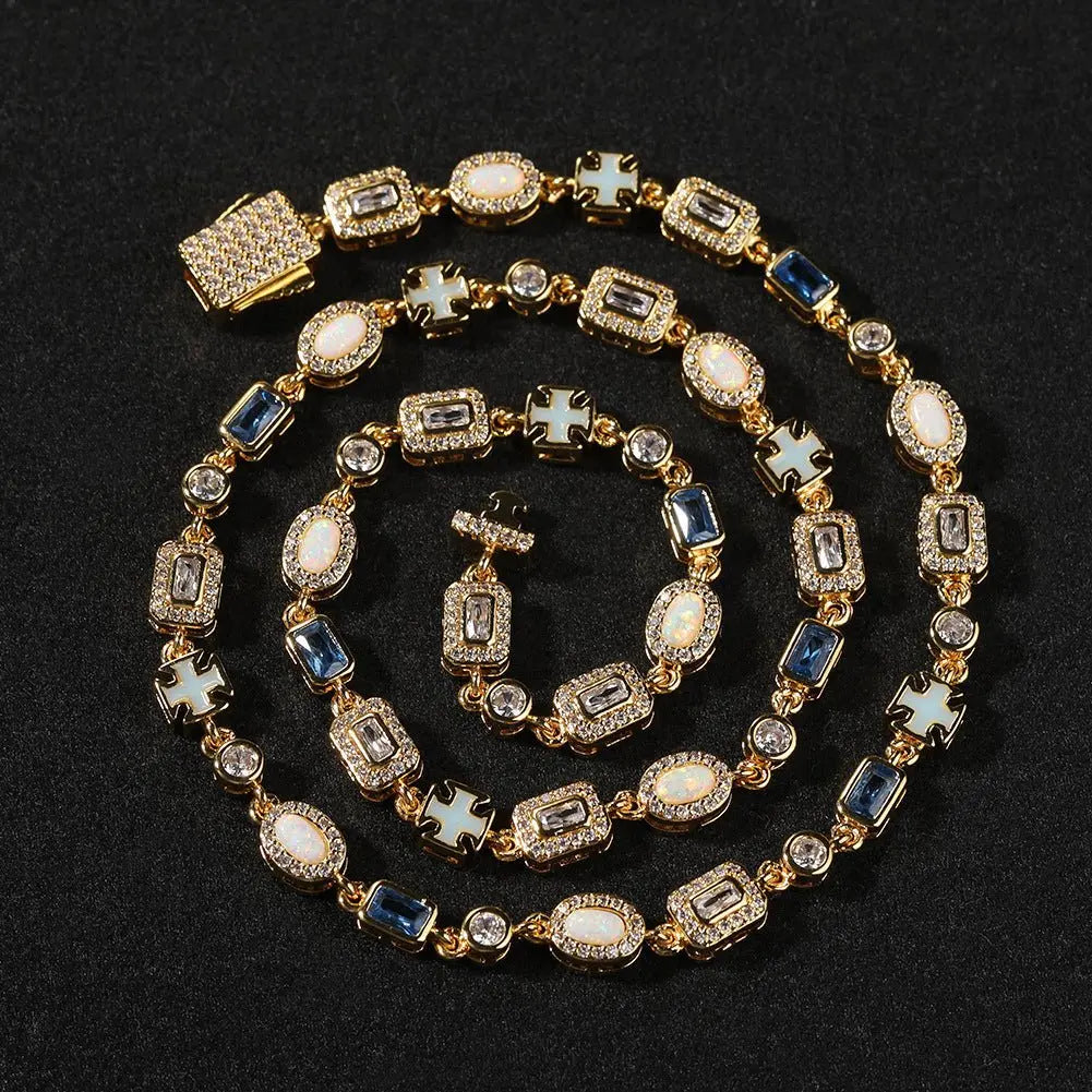 6mm blue colored gemstone bracelet with diamonds - Blade & Thread