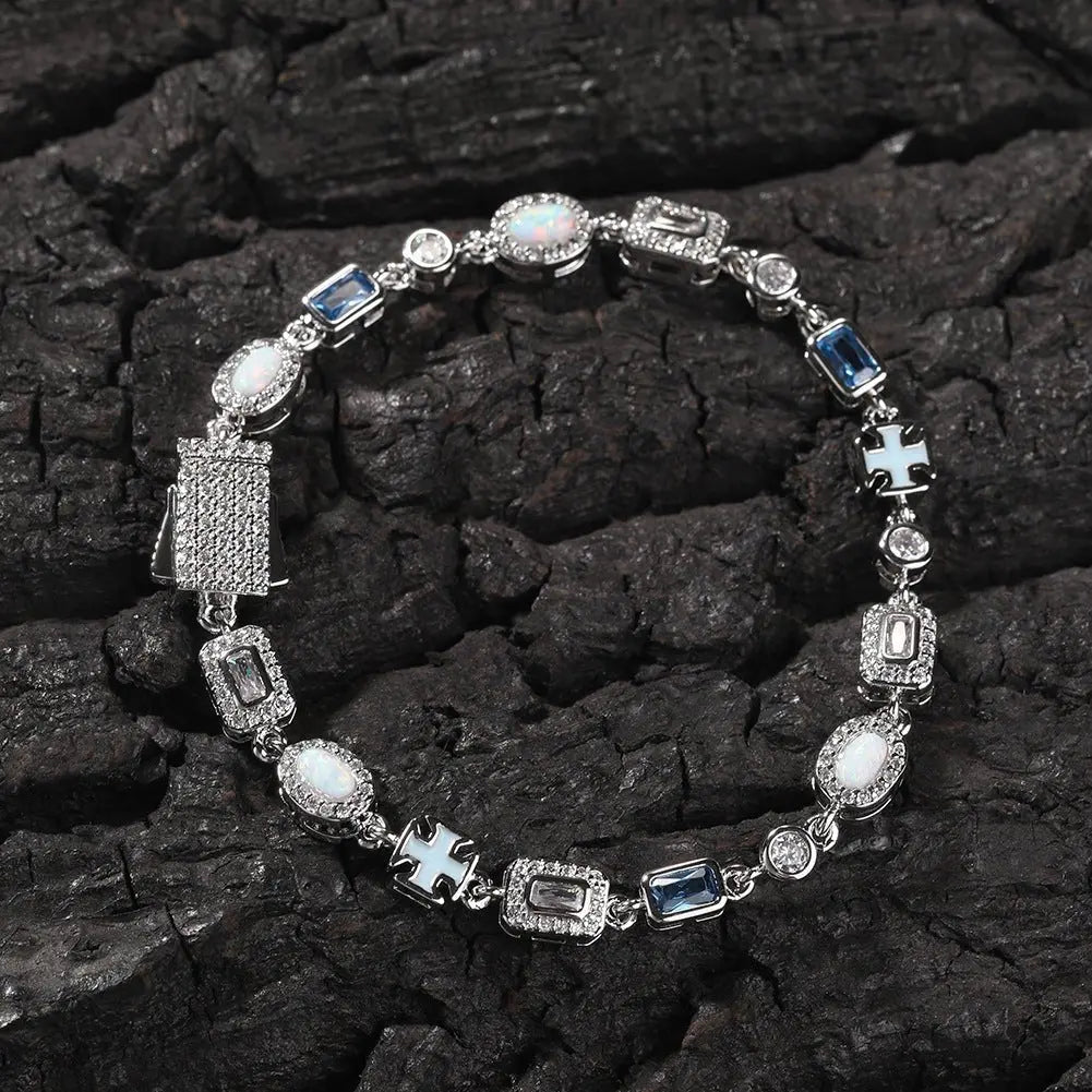 6mm blue colored gemstone bracelet with diamonds - Blade & Thread