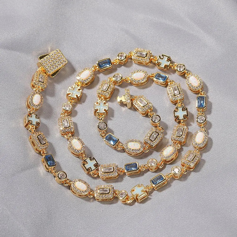 6mm blue colored gemstone bracelet with diamonds - Blade & Thread