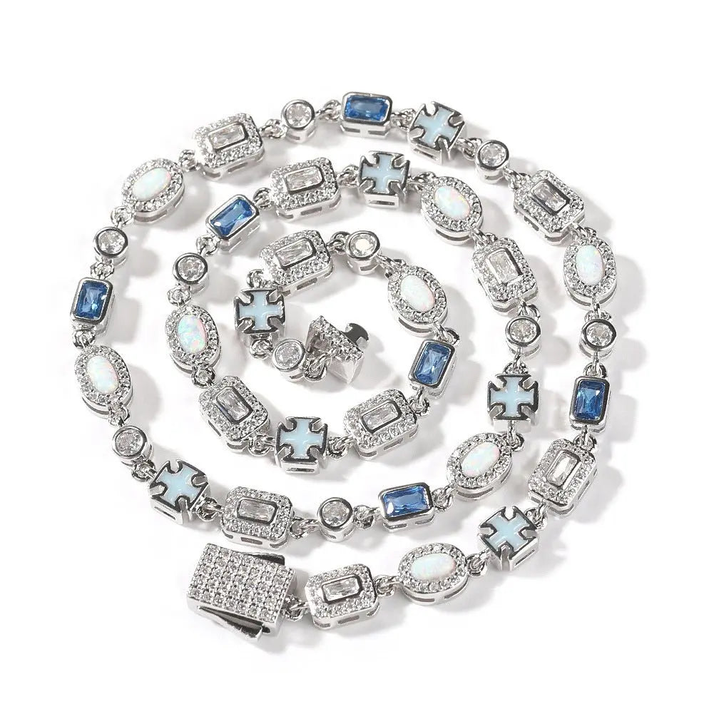 6mm blue colored gemstone bracelet with diamonds - Blade & Thread