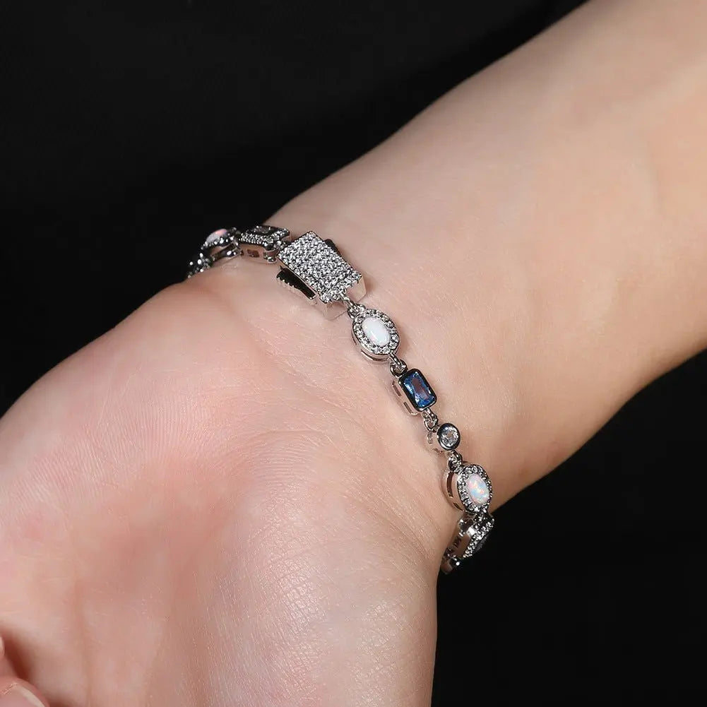 6mm blue colored gemstone bracelet with diamonds - Blade & Thread
