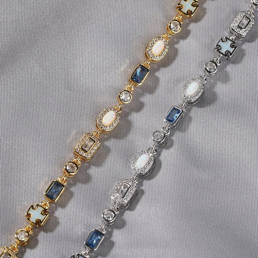 6mm blue colored gemstone bracelet with diamonds - Blade & Thread