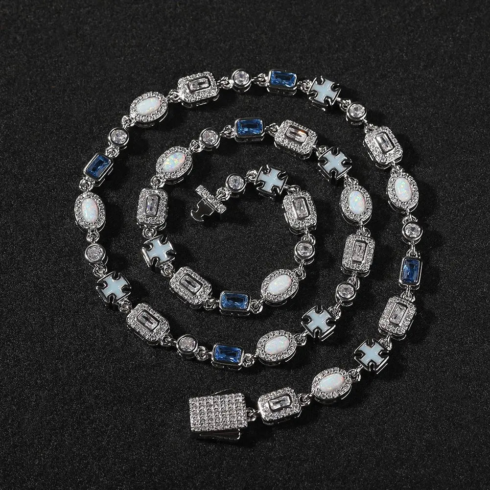 6mm blue colored gemstone bracelet with diamonds - Blade & Thread