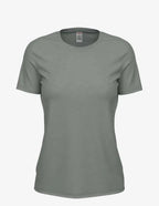 Women’s Ash Heather Club Crew T-Shirt by SpectraUSA, front view showing casual fit and soft fabric.