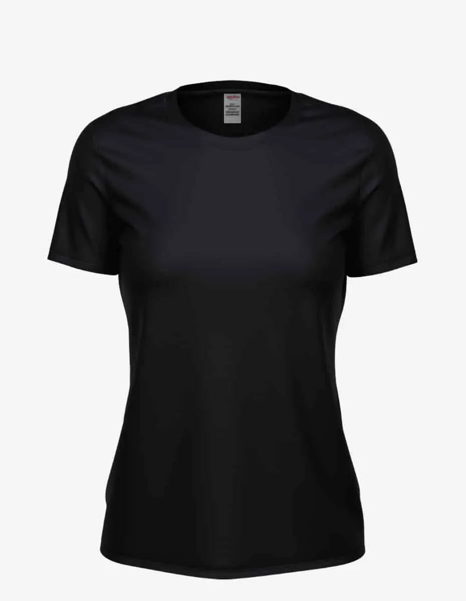 Black SpectraUSA Club Crew T-Shirt for women, front view showing classic fit and comfortable crew neckline.
