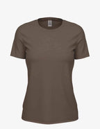 Women's brown heather Club Crew T-Shirt by SpectraUSA, front view showing classic crew neckline and comfortable fit.