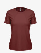 Women’s Burgundy Heather Club Crew T-Shirt by SpectraUSA, showing the back view with casual fit and soft fabric.