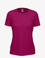 Women’s hot pink Club Crew T-Shirt by SpectraUSA, front view showing vibrant color and casual fit.