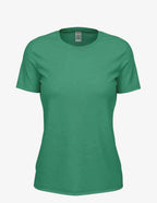 Women’s Kelly Heather Club Crew T-Shirt by SpectraUSA, front view showing classic crew neck and soft heather fabric.
