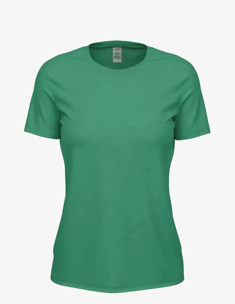 Women’s Kelly Heather Club Crew T-Shirt by SpectraUSA, front view showing classic crew neck and soft heather fabric.