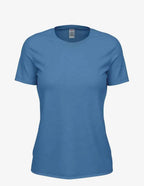 Light blue Heather Club Crew T-Shirt for women by SpectraUSA, front view showing comfortable fit and soft fabric.