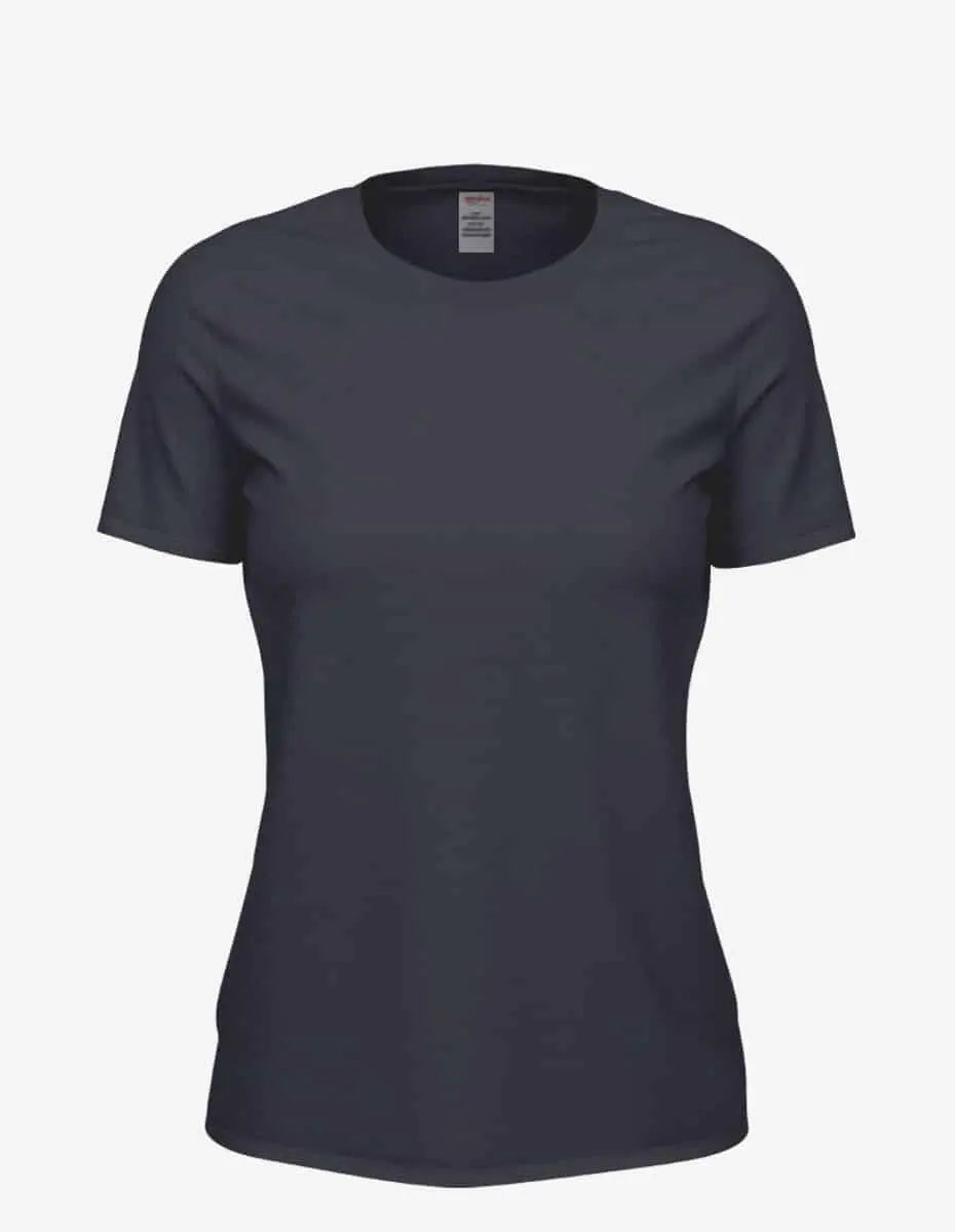 Navy Heather Club Crew T-Shirt for women by SpectraUSA, front view showing casual fit and soft fabric.