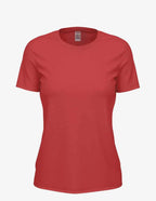 Red Heather Club Crew T-Shirt for women by SpectraUSA, front view showing casual fit and soft fabric detail.