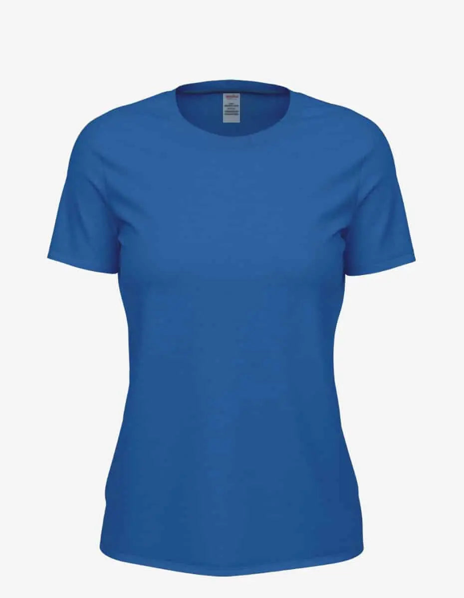 Women’s royal heather Club Crew T-Shirt by SpectraUSA, front view showing comfortable fit and classic crew neckline.