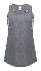 Women’s racer back tank top by SpectraUSA in ash heather, front view showing lightweight sleeveless design.