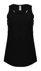 Black women's Racer Back Tank top by SpectraUSA, front view showing fitted sleeveless design and racer back style.