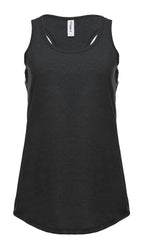 Women's racer back tank top in charcoal heather from SpectraUSA, front view showing sleeveless design and comfortable fit.
