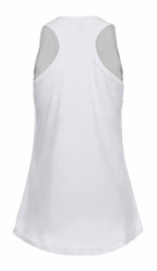 White women's racer back tank top by SpectraUSA, showing the back view with fitted design and sleeveless style.
