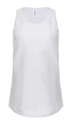 White women's racer back tank top by SpectraUSA, front view showing sleeveless design and fitted style.