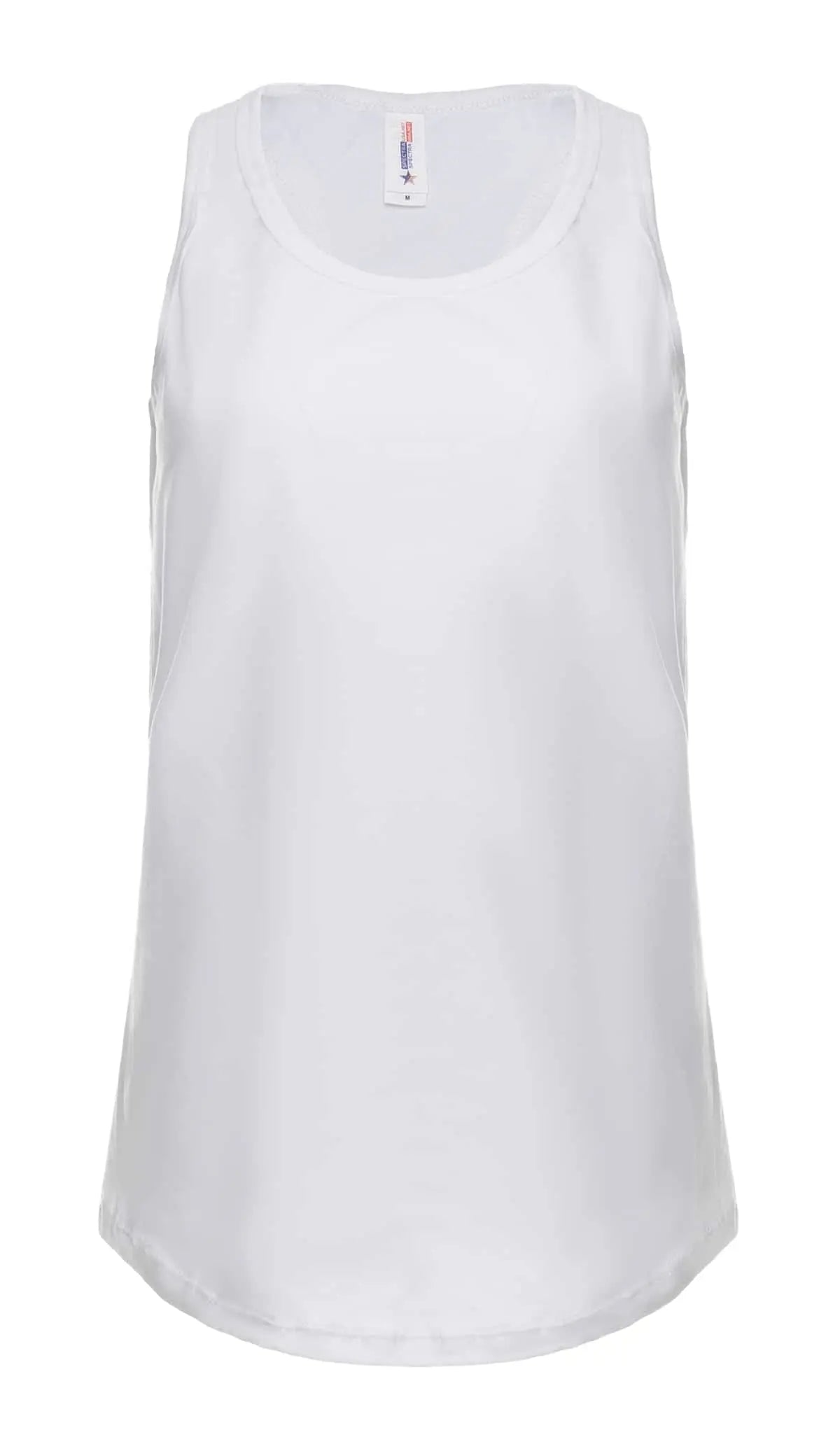 White women's racer back tank top by SpectraUSA, front view showing sleeveless design and fitted style.