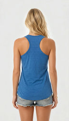 Blue women's racer back tank top by SpectraUSA, showcasing a comfortable fit and stylish design.