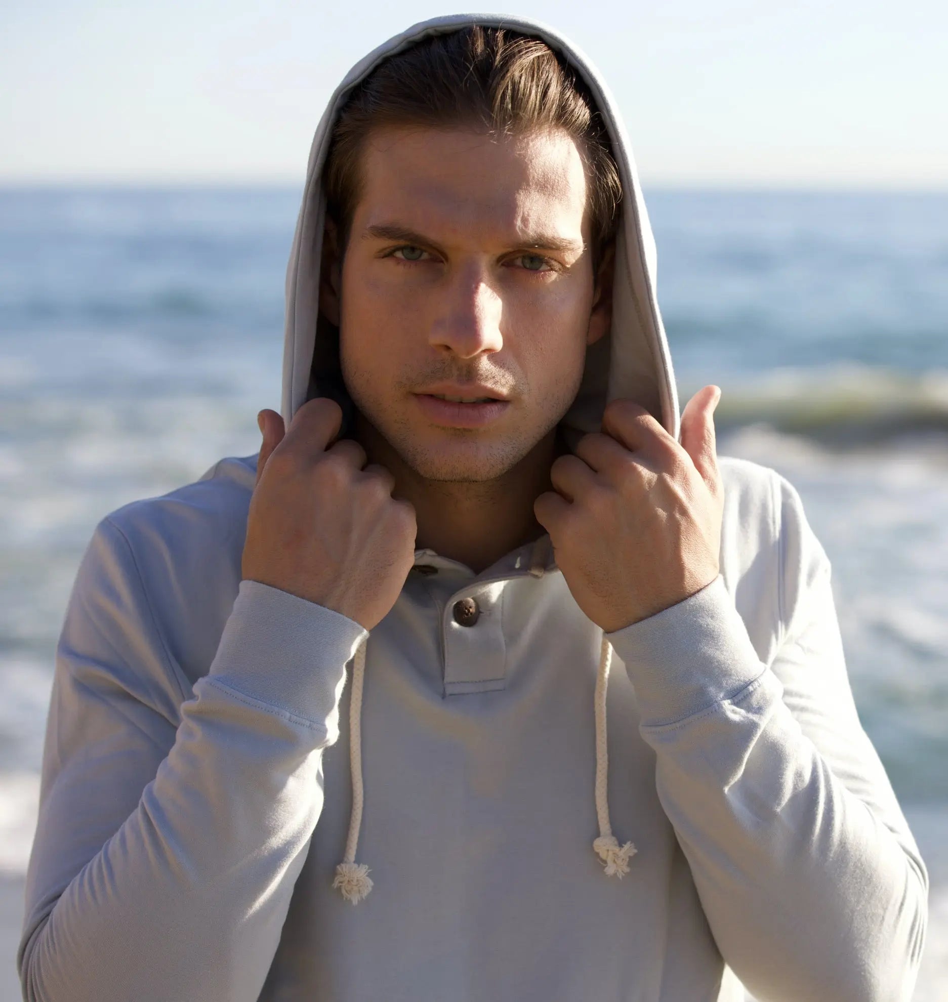 Men's Henley Style Bamboo Viscose Fleece Hoodie Spun Bamboo