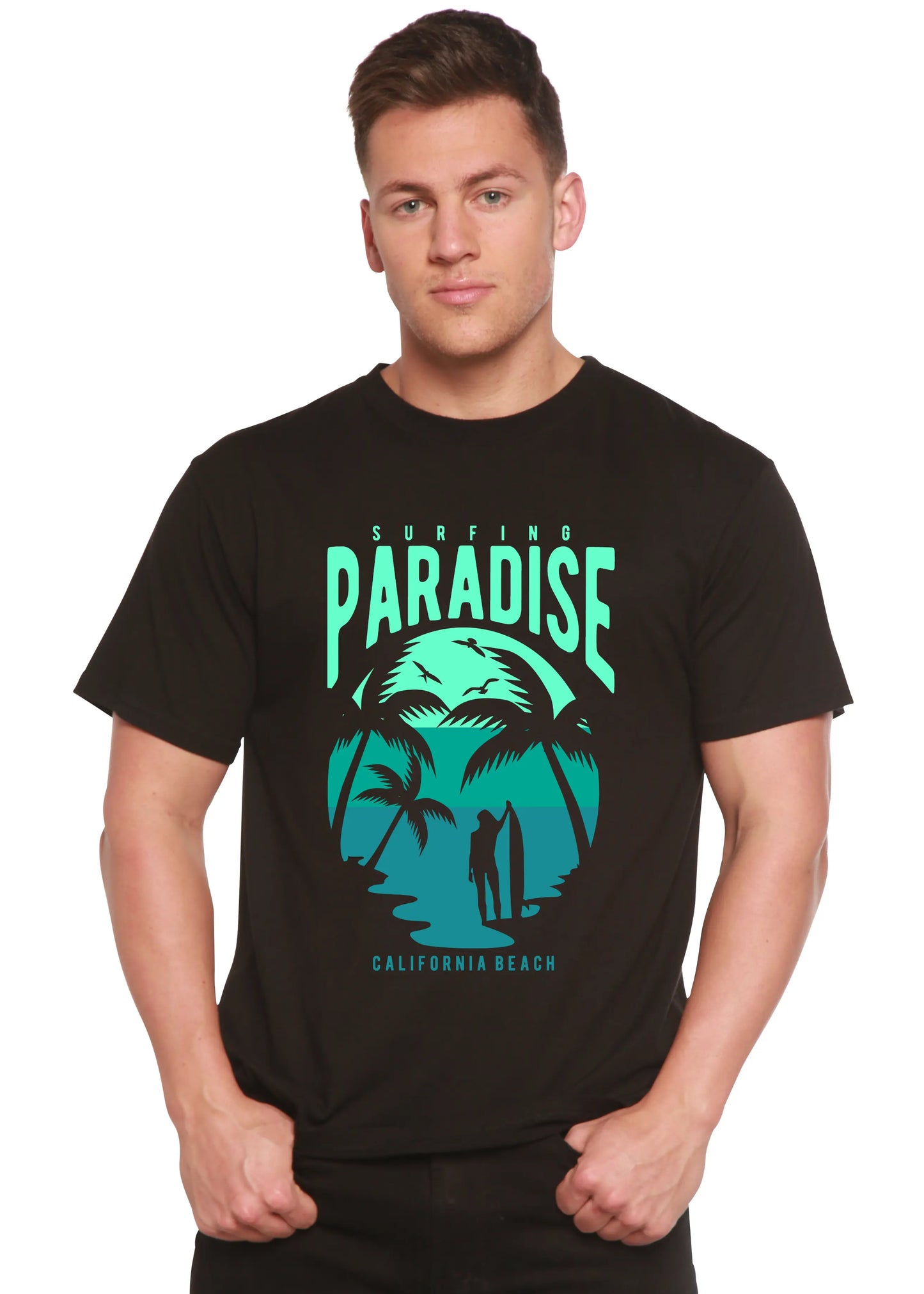 Surfing Paradise California Spun Bamboo® Men's Bamboo Viscose/Organic Cotton Short Sleeve Graphic T-Shirt Spun Bamboo