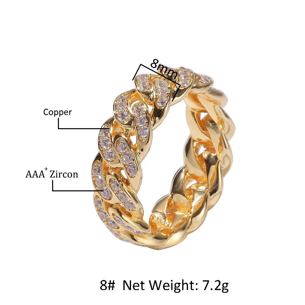 8mm Hip-hop Cubic Zirconia Cuban Link Ring - Blade & Thread