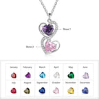 925 Sterling Silver Heart Necklace with 2 Birthstone Cubic Zirconia Custom Name Pendant nowadaysfashion