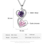 925 Sterling Silver Heart Necklace with 2 Birthstone Cubic Zirconia Custom Name Pendant nowadaysfashion