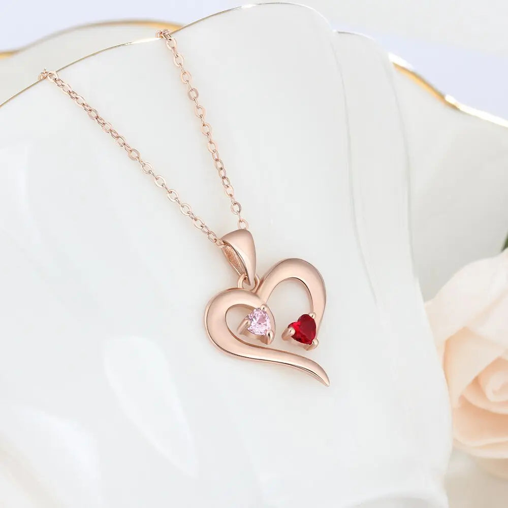925 Sterling Silver Heart Necklace with 2 Birthstones Custom Engrave Name Pendant - Blade & Thread