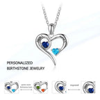 925 Sterling Silver Heart Necklace with 2 Birthstones Custom Engrave Name Pendant nowadaysfashion