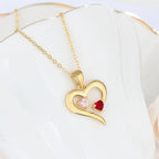 925 Sterling Silver Heart Necklace with 2 Birthstones Custom Engrave Name Pendant nowadaysfashion