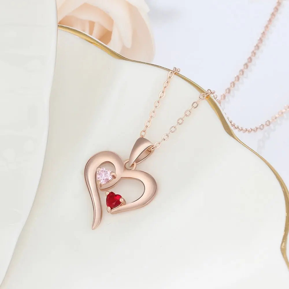 925 Sterling Silver Heart Necklace with 2 Birthstones Custom Engrave Name Pendant - Blade & Thread