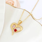 925 Sterling Silver Heart Necklace with 2 Birthstones Custom Engrave Name Pendant nowadaysfashion