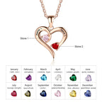 925 Sterling Silver Heart Necklace with 2 Birthstones Custom Engrave Name Pendant nowadaysfashion