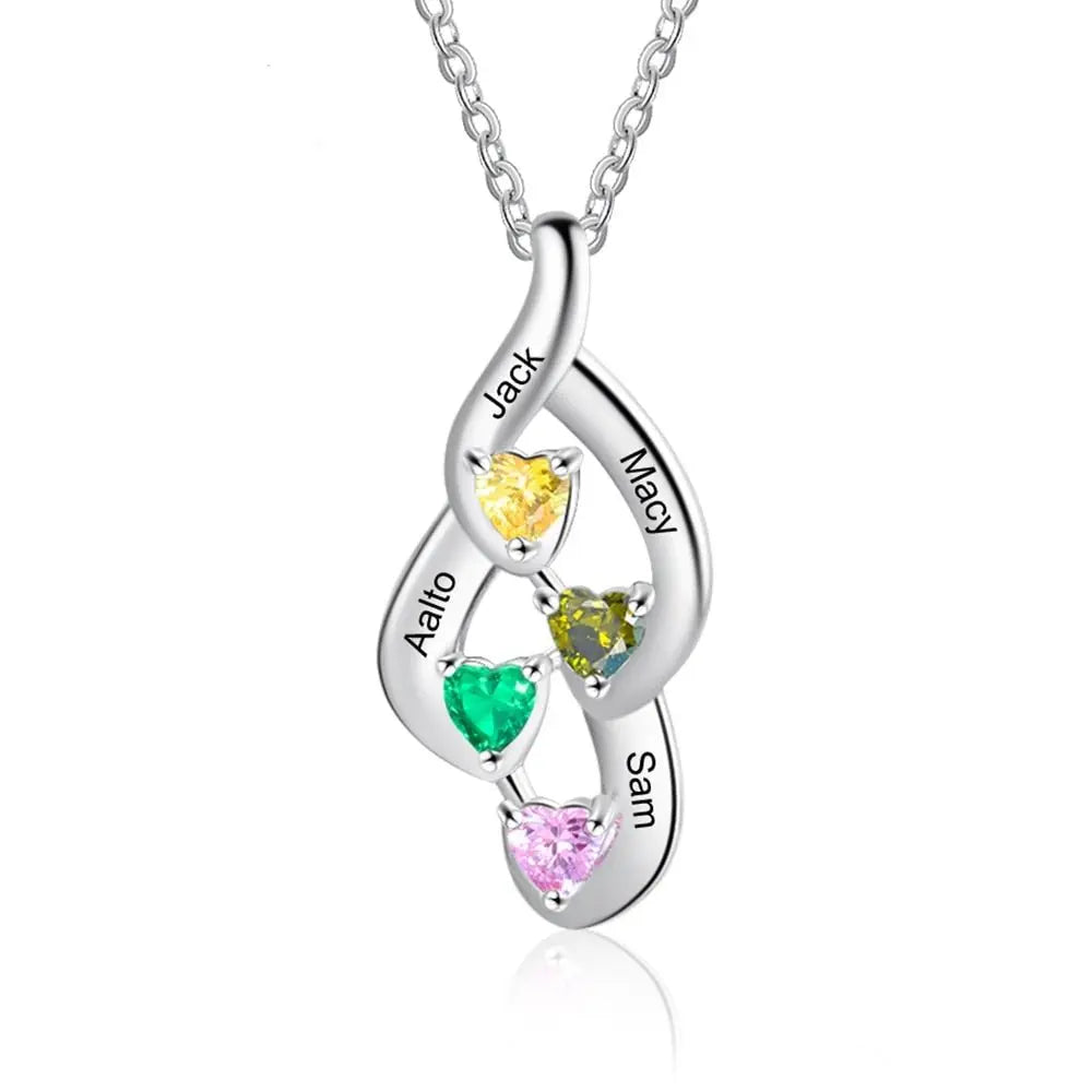 925 Sterling Silver Mother Necklace with 4 Custom Birthstones Name Heart Necklaces nowadaysfashion