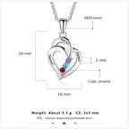 925 Sterling Silver Mothers Necklace with 3 Birthstones Romantic Name Heart Pendants nowadaysfashion