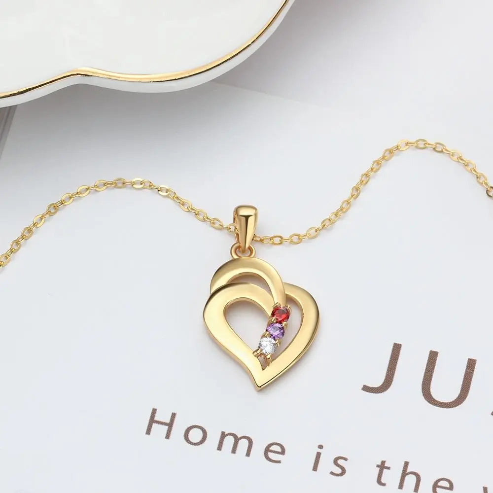 925 Sterling Silver Mothers Necklace with 3 Birthstones Romantic Name Heart Pendants - Blade & Thread